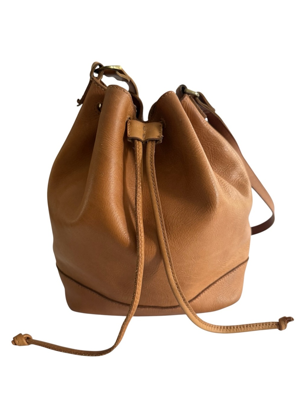 Madewell Tan Brown Leather Bucket Drawstring Bag Brown Purse Crossbody Shoulder - Picture 6 of 16